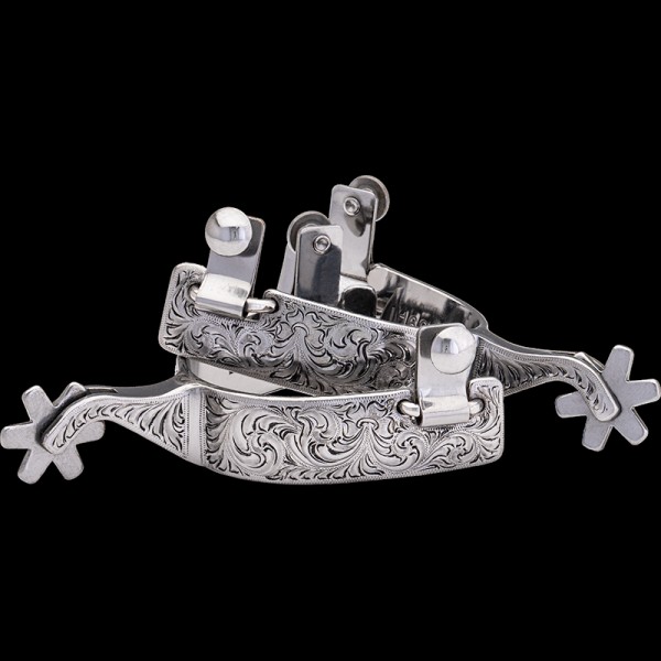 Pearl Hart, We craft these steel spurs and engrave directly into the steel.  Direct engraving into the spur is the highest quality method.  The beauty and fu